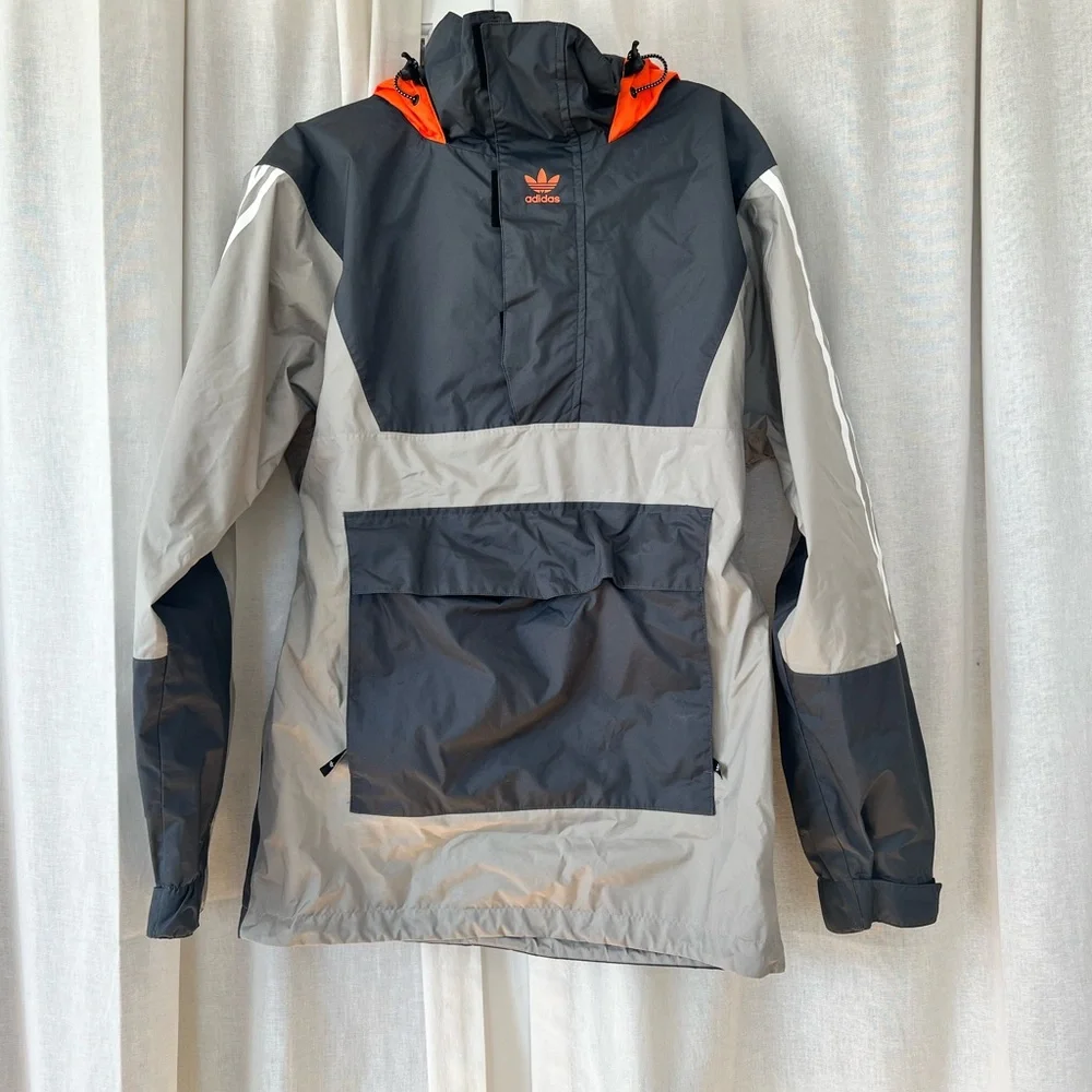 Gray and orange men’s adidas anorak 10k jacket Sz small - Picture 2 of 8
